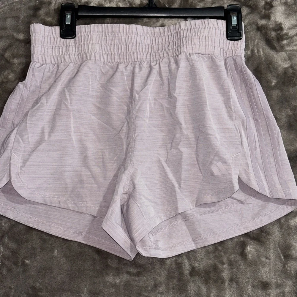 Adidas Aeroready Pacer Training Woven High-Rise Shorts Womens Small Purple Logo‎